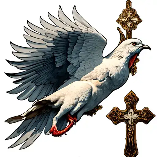 Holy Spirit Dove And Cross In It Mouth