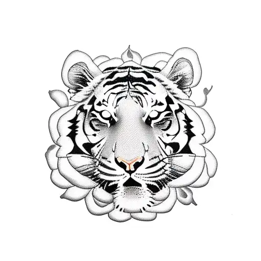 Tiger In A Cross With Roses