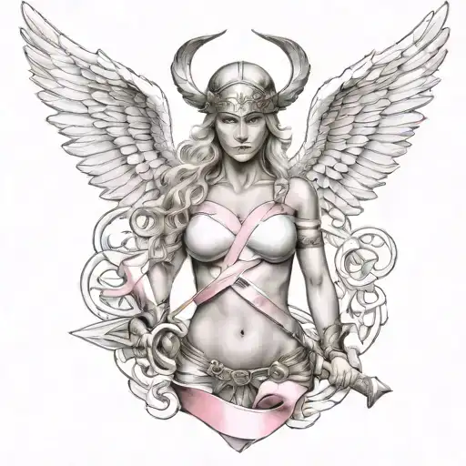 Valkyrie Symbol Intertwined With Breast Cancer Ribbon