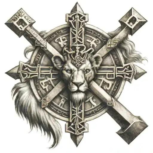 Lionhead Ankh Cross Jerusalem Cross Tantric Circle
