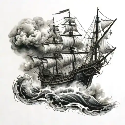 Japanese Pirate Ship In A Storm