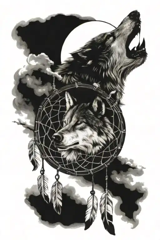 Dream Catcher Wirh Howling Wolf Head
