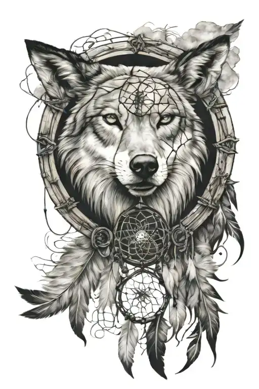 Dream Catcher Wirt Howling Wolf Head In The Center