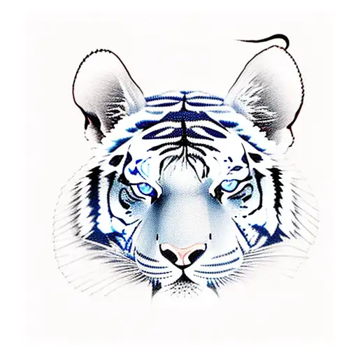 Tiger With Blue Eyes And Boxing Gloves Around It's Neck