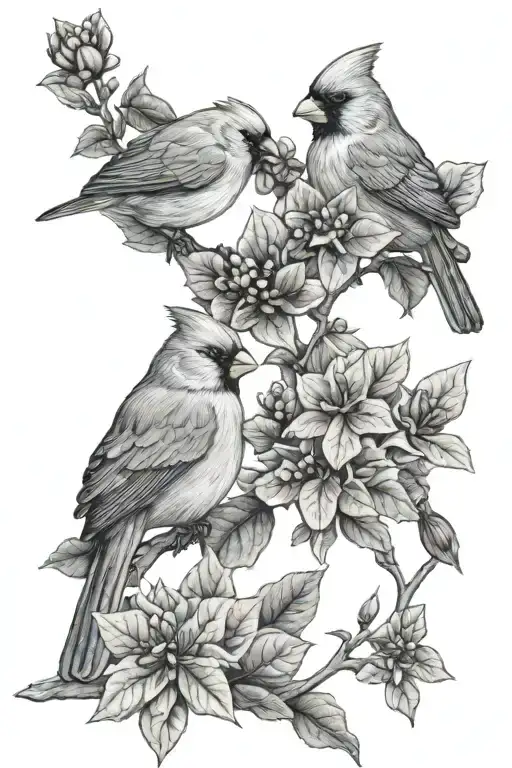 Male And Female Cardinals And Poinsetta