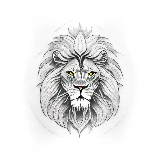 Lion Head Tattoo With Raging Sun Above Head