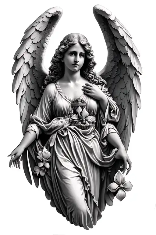 Angel With Fleur De Lis And Date Wings