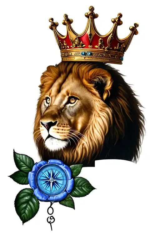 Lion Lioness 1 Lion Cub Crown On The Lion Rose A Compass