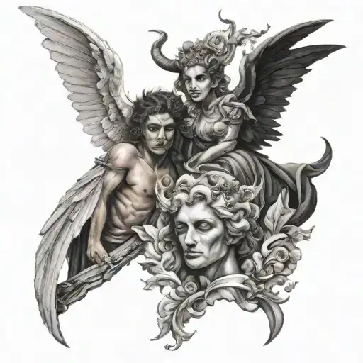 Angel And Devil Geminni Tatto Design