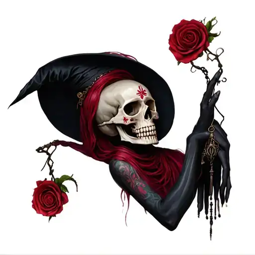 Vodoo Witch With Human Skull On One Hand Holding