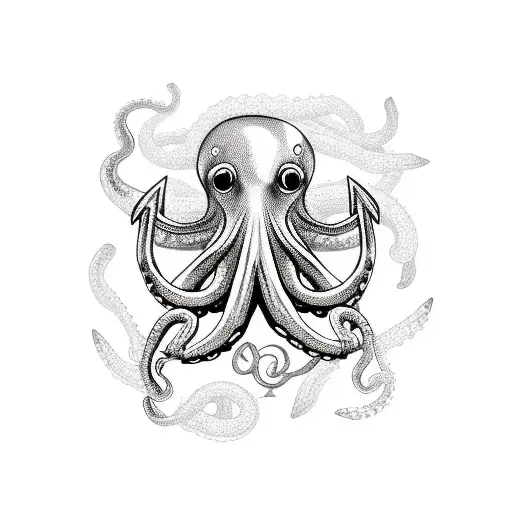 An Octopus With An Anchor In Trashpolka Style