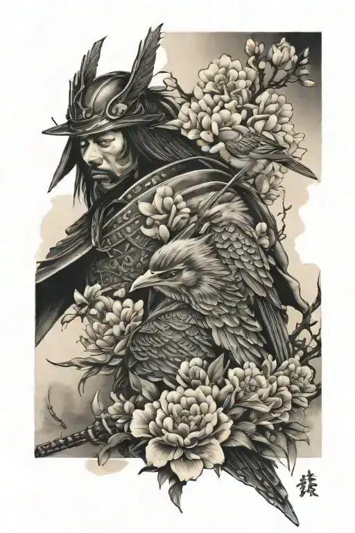 Japanese Samurai Warrior Birds Flowers