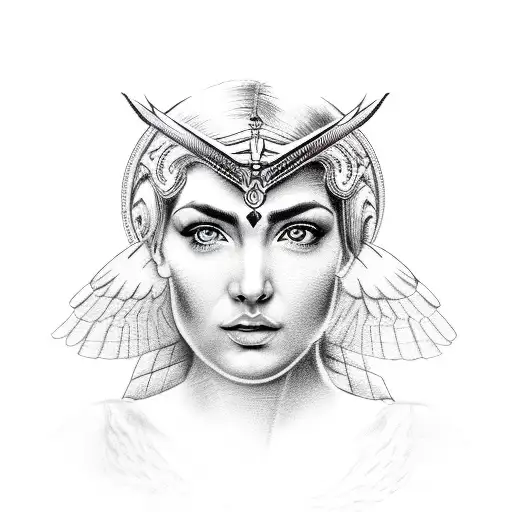 Face Sketch Of Greek Goddess Athena With An Owl