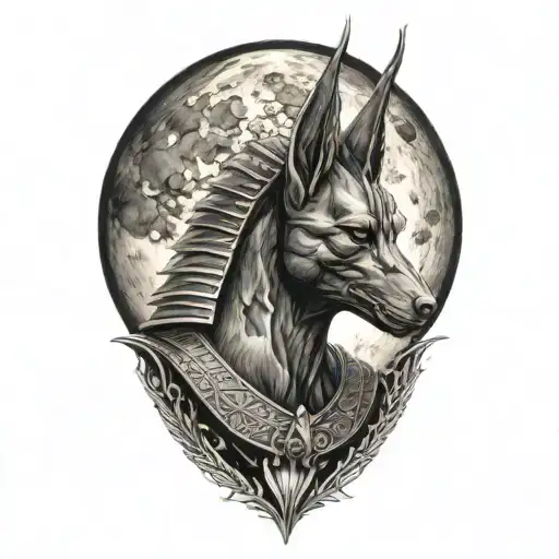 Extremely Realistic Anubis In Front Of Moon