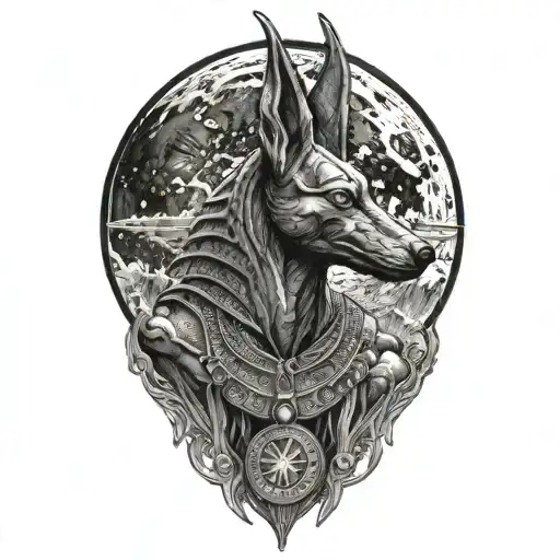 Extremely Realistic Anubis In Front Of Moon