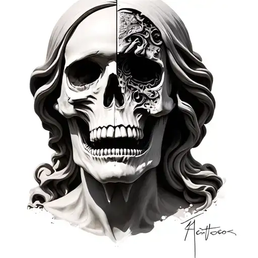 Crying Statue With Half Of The Face A Skull