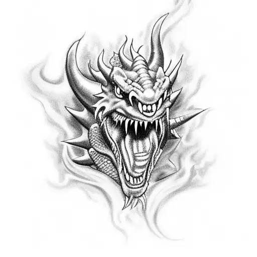 Dragon Demon With Flames Coming Out Of His Mouth And Eyes