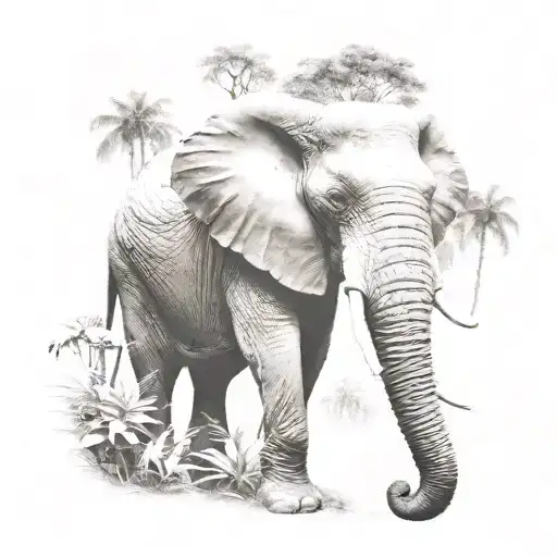 Fromt Facing Elephant In A Jungle Realism