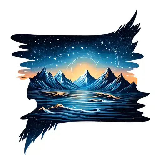 Mountains Constellations And Water Ripples