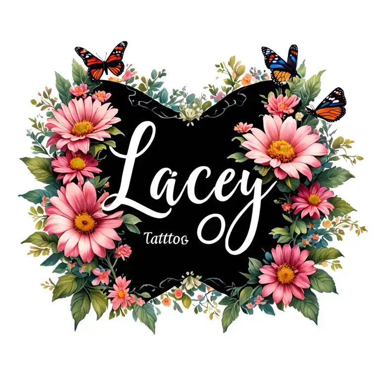 The Name Lacey With Flower Growing And Butterflys