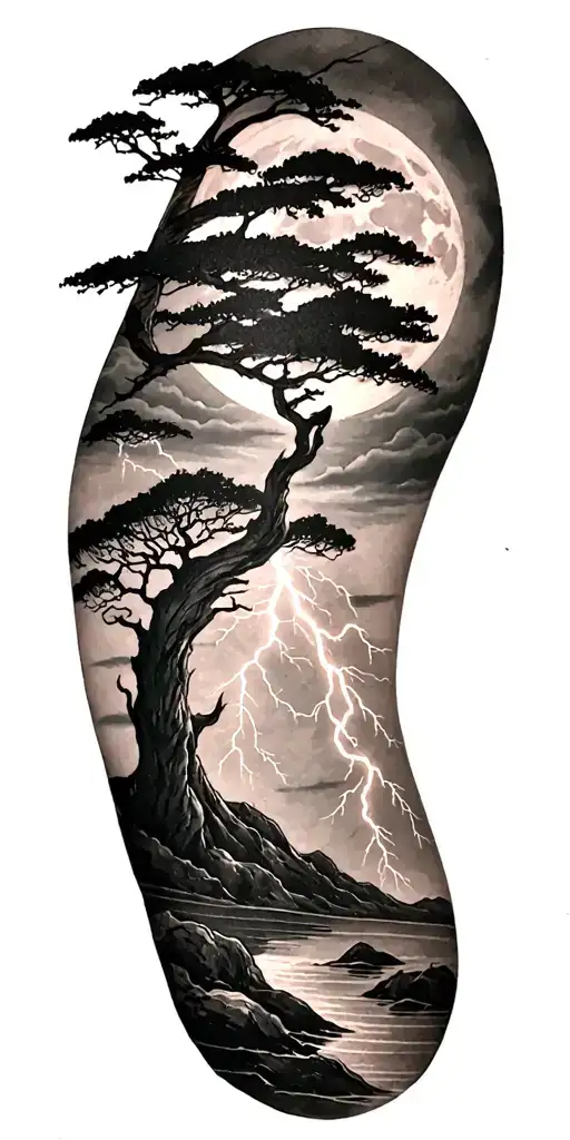 Viking And Moon And Tree And Lightning Bolt