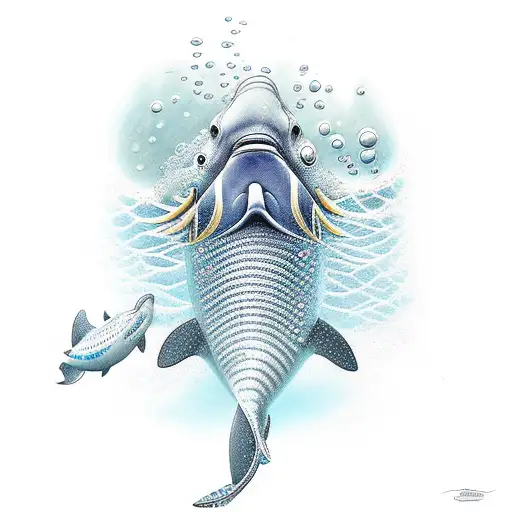 An Intricate Underwater Scene With A Diver Surrounded By A School Of Dolphins And An Eagle Ray