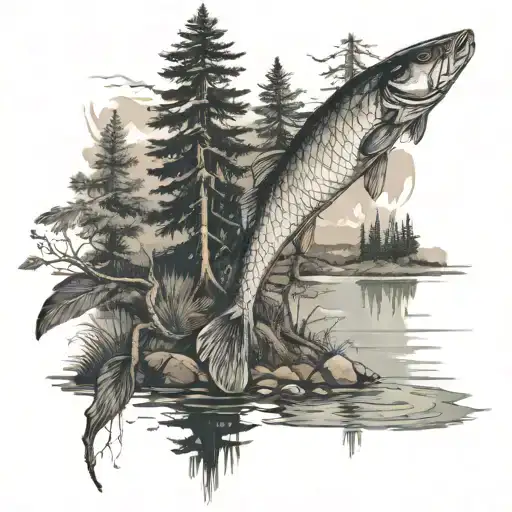 Lake And Trees Fishing Scenery Leg Sleeve