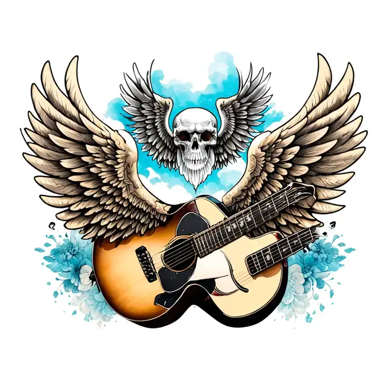 Wings And Guitar Tattoo Designs Embedded Within