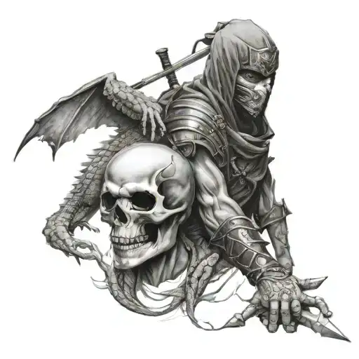 Skull And Boy Ninja And Dragon
