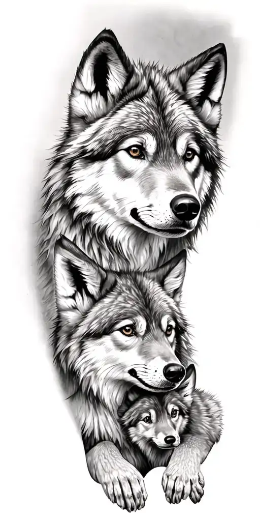 Wolf And 2 Cub Wolf