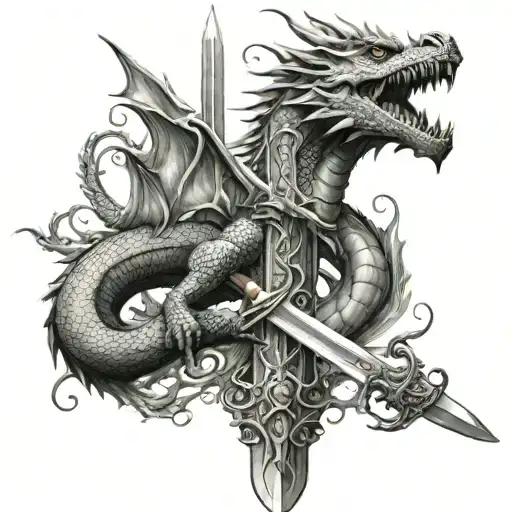 Dragon Wrapped Around A Sword Tall