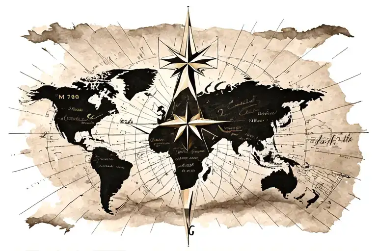 World Map Compass Plane Flying