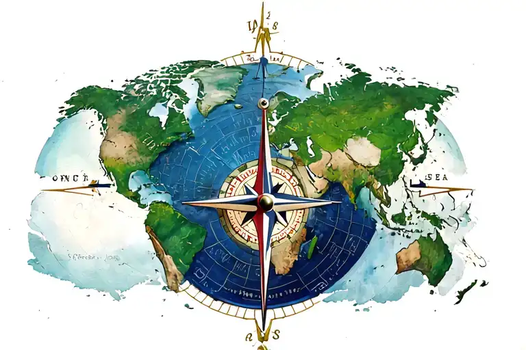 World Map Compass Plane Flying