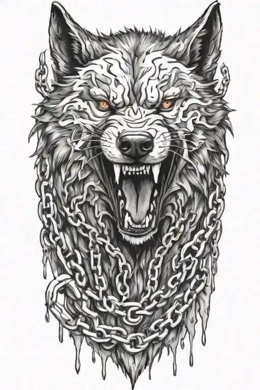 Fenrir Wolf With Chains And Blood Dripping