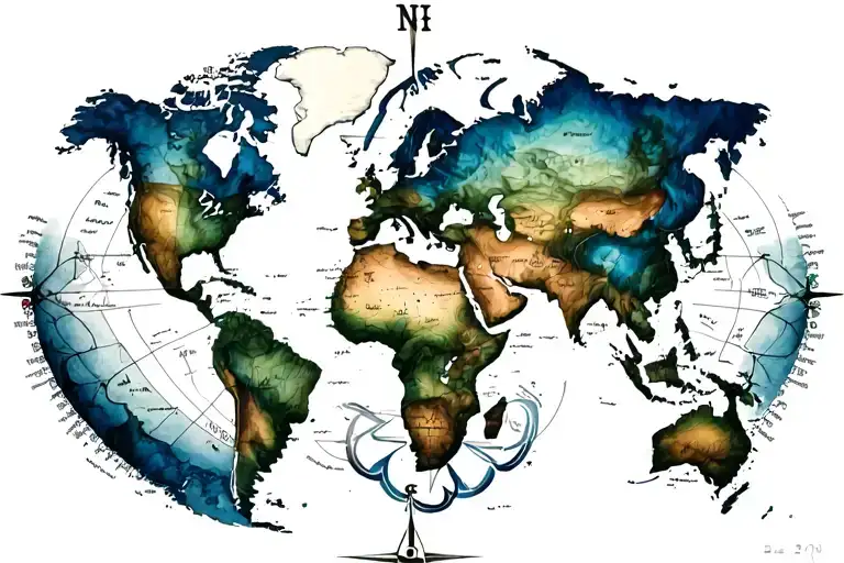 World Map Compass Rose Growing
