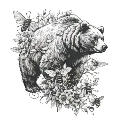 Bear With Bees Flying