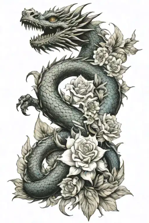 Flowers And Dragon With Flowers