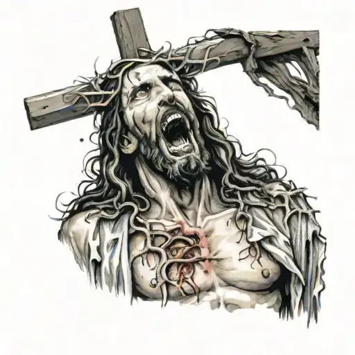 Jesus On Cross Rotting Maggots Screaming Open Wounds