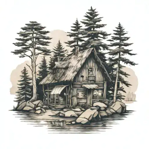 Cabin In The Woods On Rock Beach