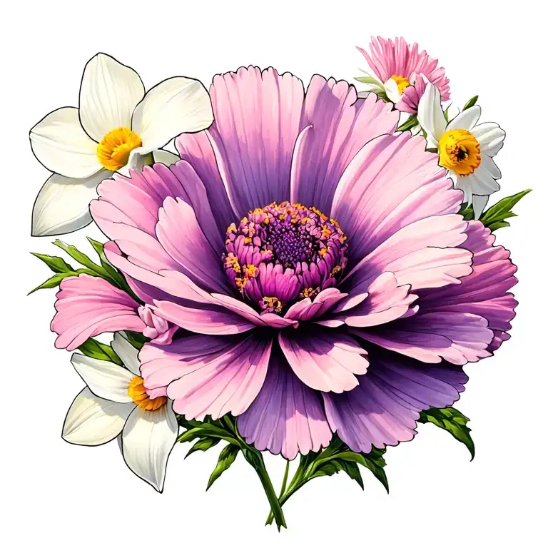 Purple Carnation Pink Cosmos White Daffodil Flowers