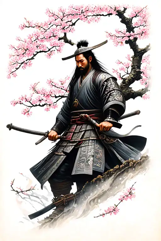 Samurai On A Japanese Cherry Tree