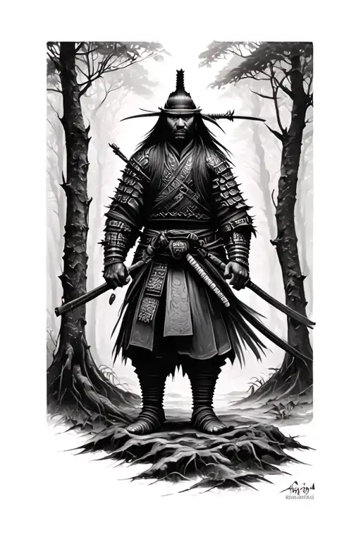 Black Samurai In Forest