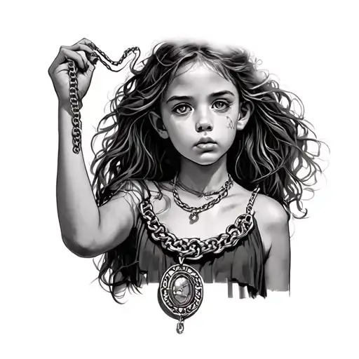 Concerned Girl Clutching Necklace