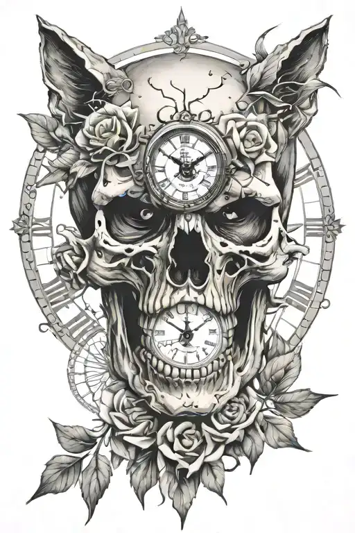 Skull Clock Wolf