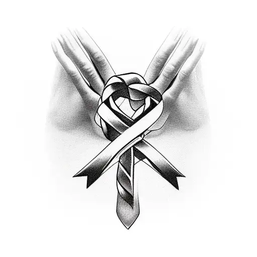 Hands Holding A Breast Cancer Ribbon Tied Off Into A Cross And An Anchor