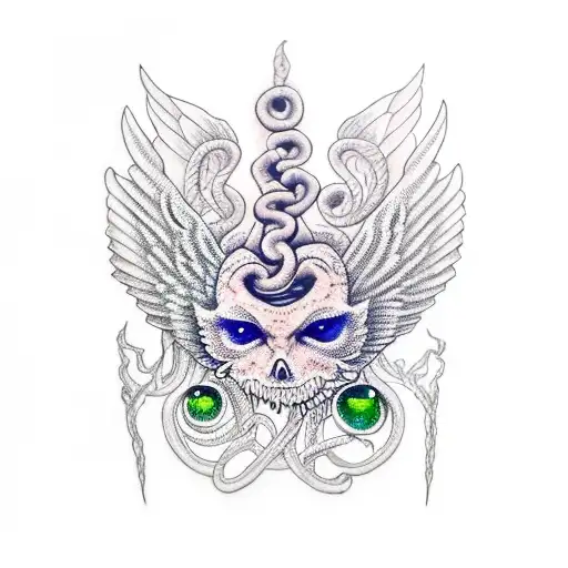 Dagger With A Snake With Vibrant Green Eyes Around It And Wings