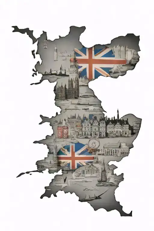 Cut Out Of England With All Major Landmarks In The Country
