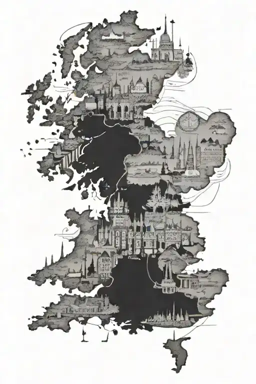 Outline Of England With All Its Major Landmarks Inside Of The Country