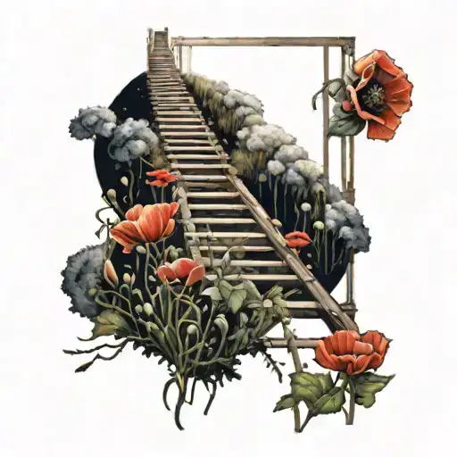 A Celestial Ladder Reaching Up To A Field Of Poppies In Space