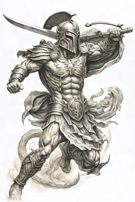 Spartan Soldier Battling Demons